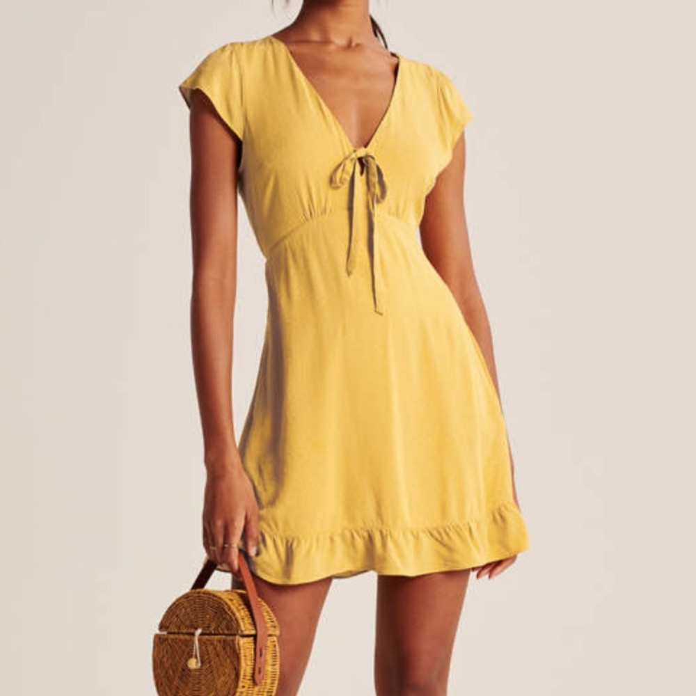 Abercrombie & Fitch Tie Front Mini Dress - Yellow